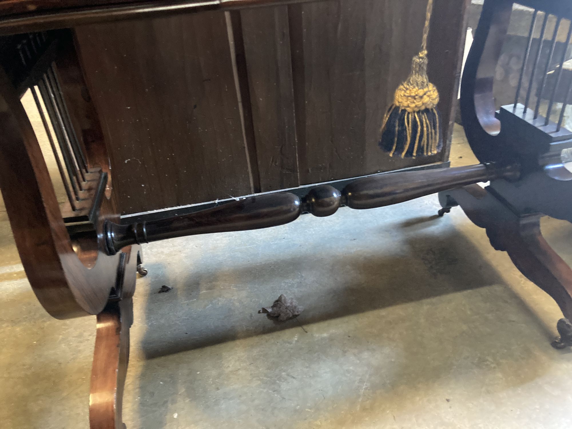 A 19th century French marquetry inlaid rosewood sofa table, width 84cm, depth 60cm, height 77cm